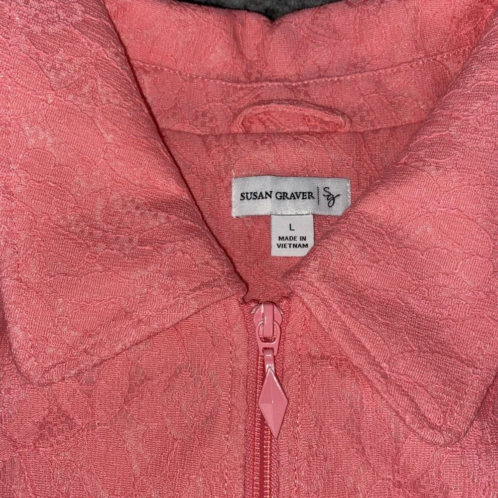 Susan Graver‎ Women's Large Pink Textured Lace Zip Up Longline Jacket Spring
